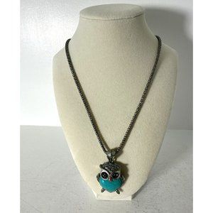 VINTAGE ESTATE COSTUME FASHION SILVER TONE OWL BEADED BOHO PENDANT NECKLACE 20”